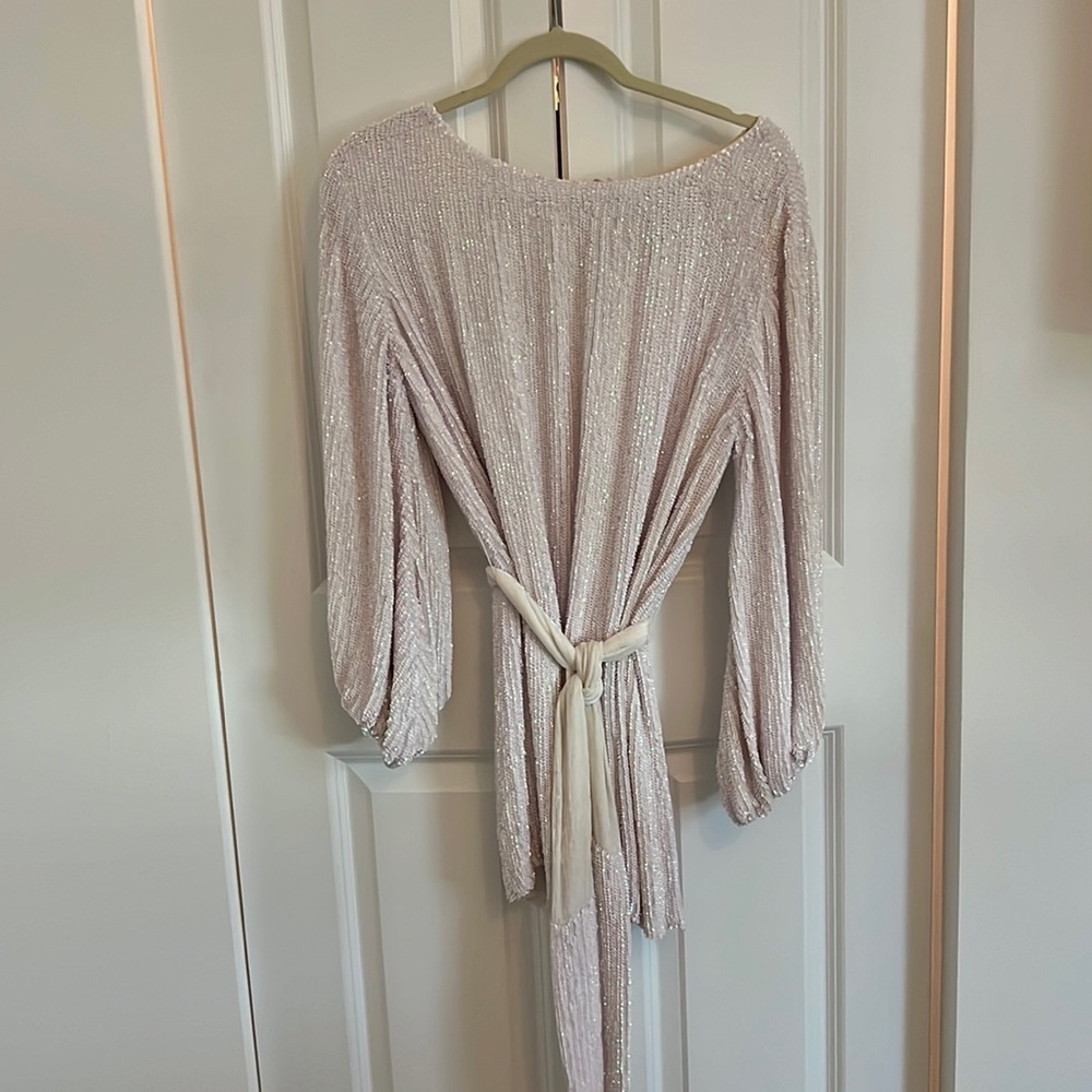 RETROFÊTE LONG SLEEVE GRACE MINI DRESS IRRIDESCENT WHITE SZ XS